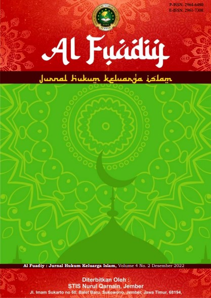 					View Vol. 4 No. 2 (2022): Desember : Al Fuadiy : Jurnal Hukum Keluarga Islam
				